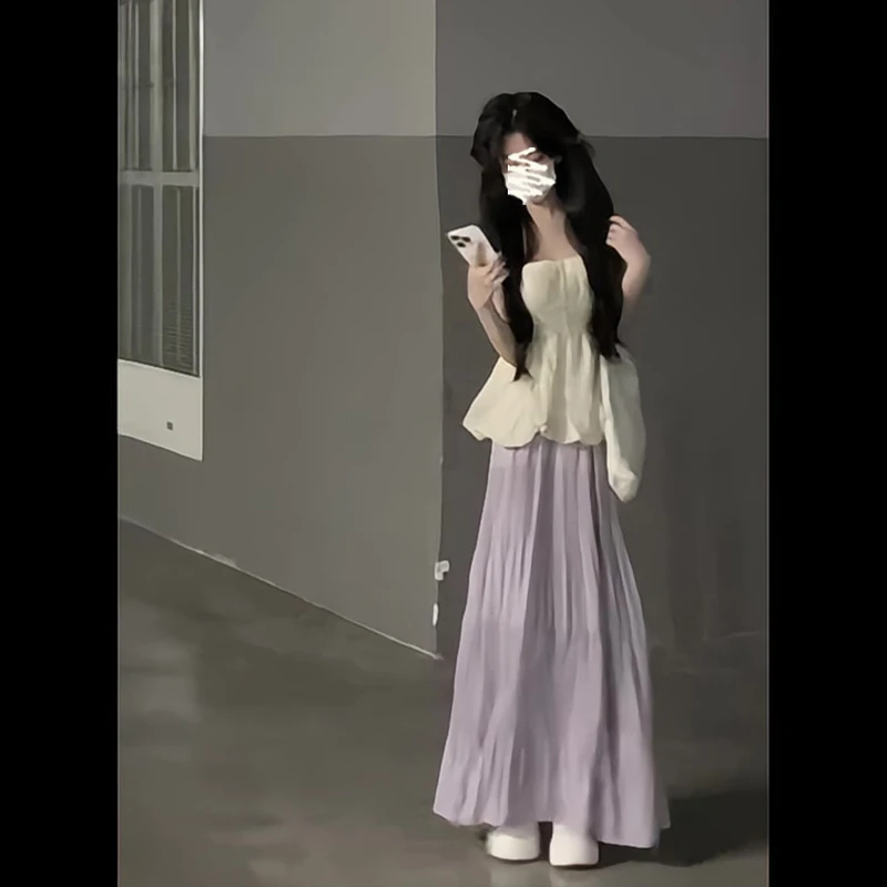 2025夏季新款女法式温柔设计感花苞吊带上衣中长款高腰显瘦半身裙