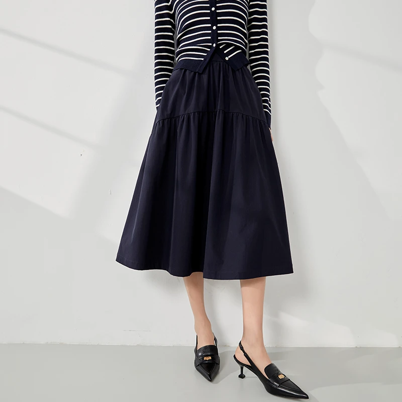 【无龄迷笛】曼贝女士半身裙A字裙裙子高腰8363013藏青色