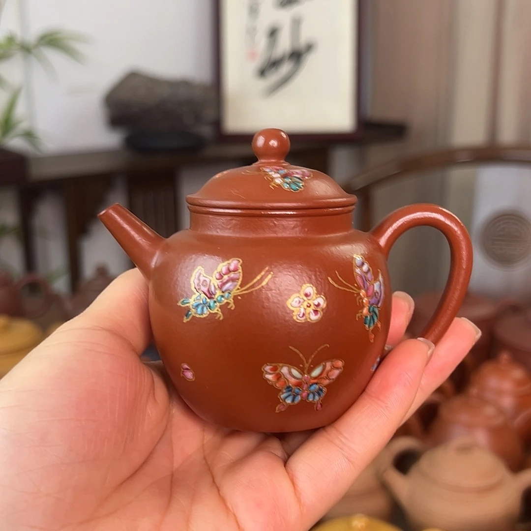 茶壶紫砂精品原矿朱泥珐琅彩描金高仕120cc内里微瑕