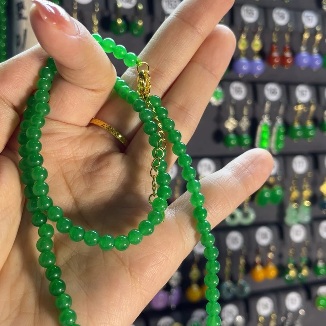 翡翠银S925镶嵌耳饰小米珠项链