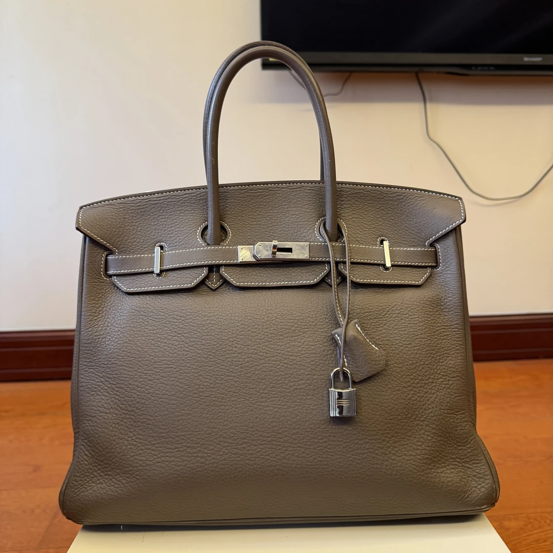 99新 Hermes/爱马仕 BK35大象灰银扣 框M 手提包9133008