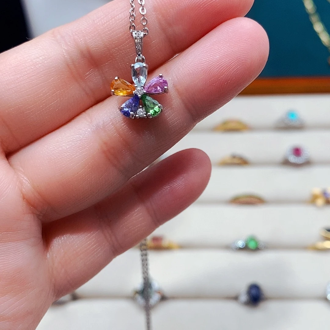 蓝宝石颈饰银S925镶嵌