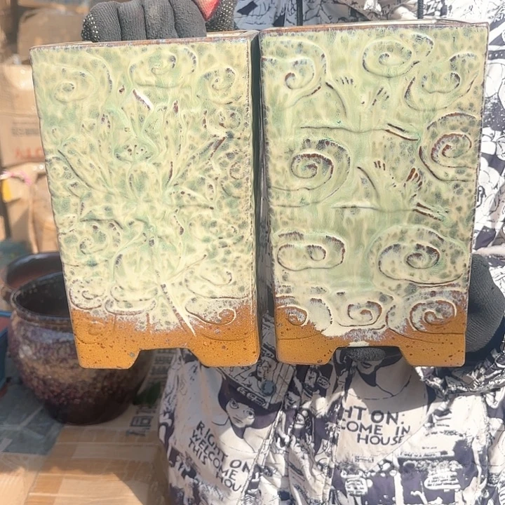 红陶复古方两个口径14高度23