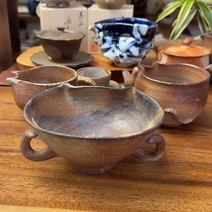 哈***一土器女士备前烧小猫三件套组福利一口价