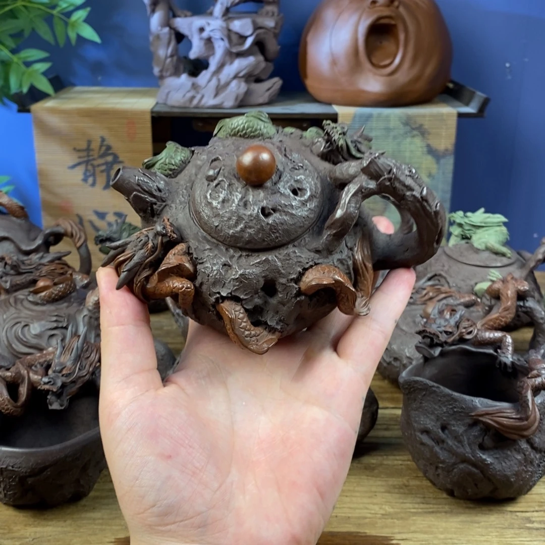 独***戒茶壶紫砂紫砂 双龙
