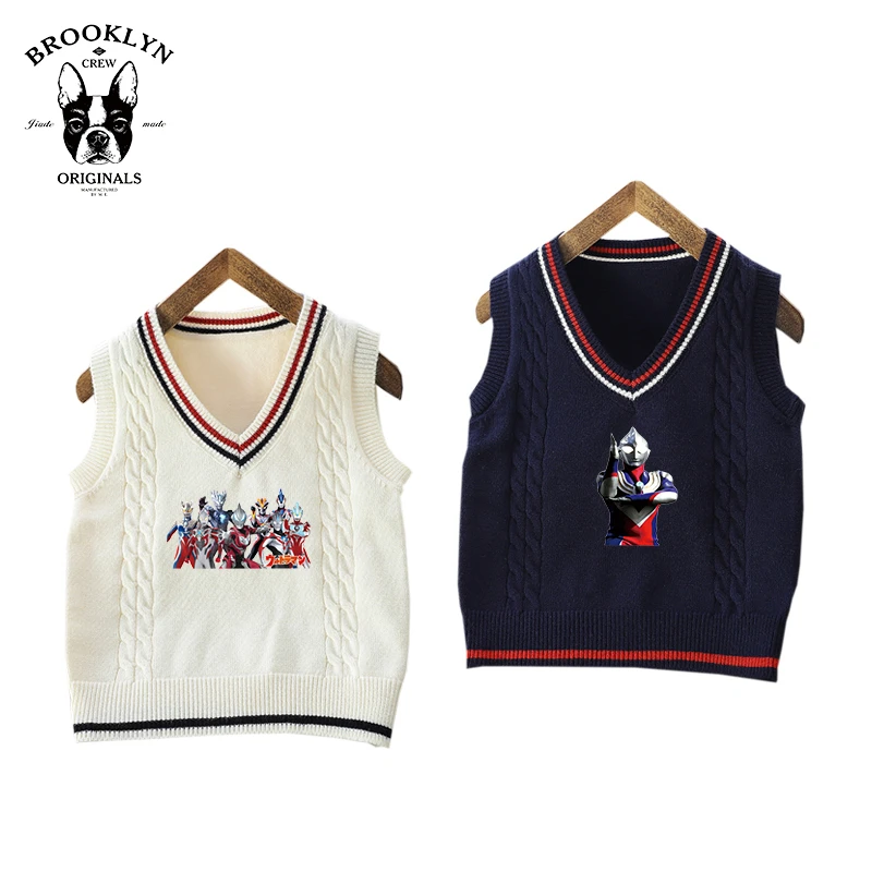 迪迦奥特曼春秋男童V领针织衫背心毛衣马甲打底上衣儿童童装休闲