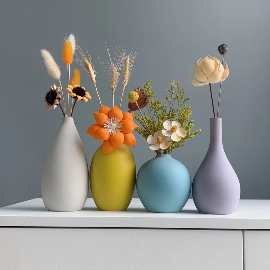 摆件陶瓷小花瓶摆件含花总高约20-30cm