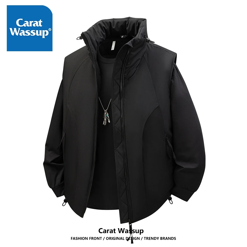 CARAT WASSUP羽绒棉马甲男冬季无袖坎肩运动背心加棉加厚高街马夹