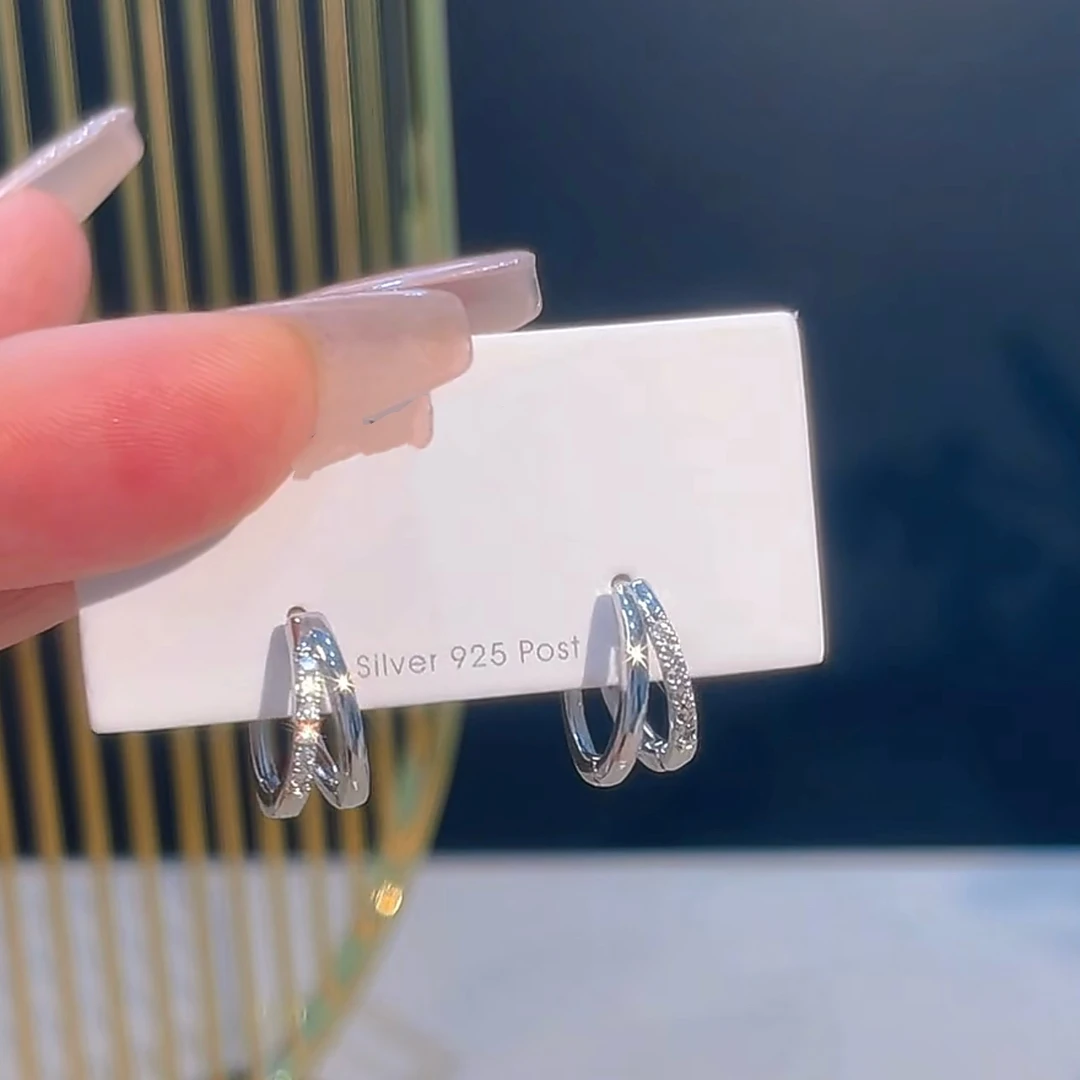 925银针耳饰高级感双排精致耳扣简约个性冷淡风耳环