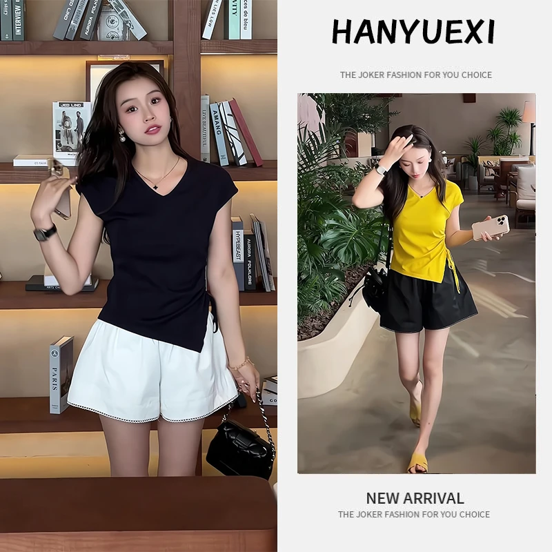 夏季一整套女装2025新款韩版减龄遮肚显瘦气质短袖上衣短裤两件套
