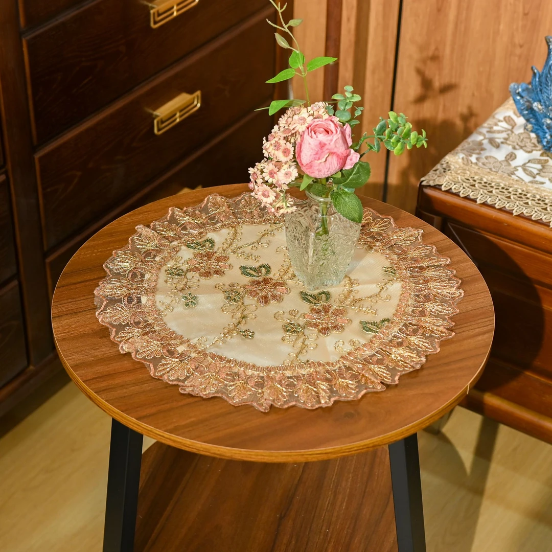 A01 彩香槟(40cm圆）台灯罩垫，酒柜垫，果盘盖巾，小万能