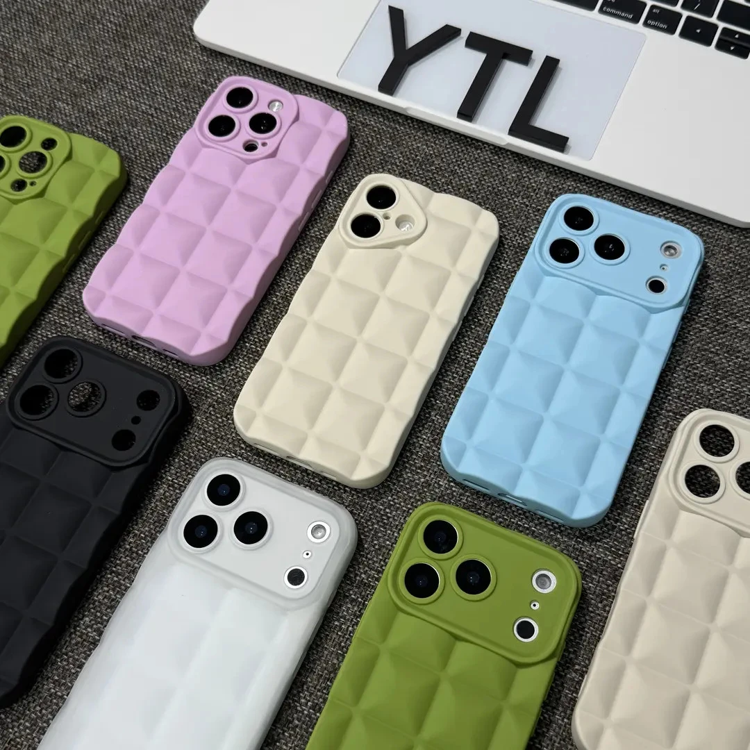 莫兰迪立体格子适用iPhone17/16promax手机壳14潮苹果15/13