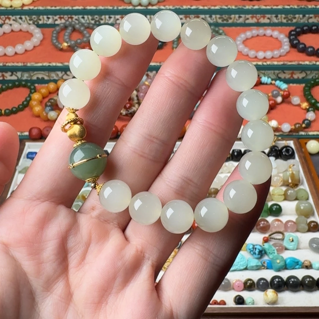 和田玉18K金镶嵌手链