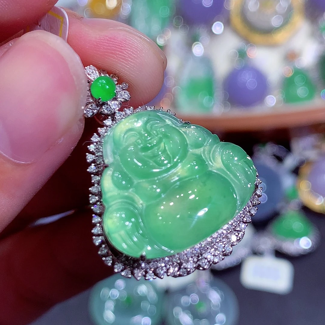 翡翠18K金镶嵌吊坠(不含链)