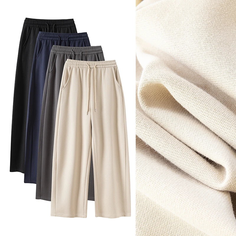 2024年秋冬新款加绒卫裤运动裤女高腰垂感阔腿裤百搭D