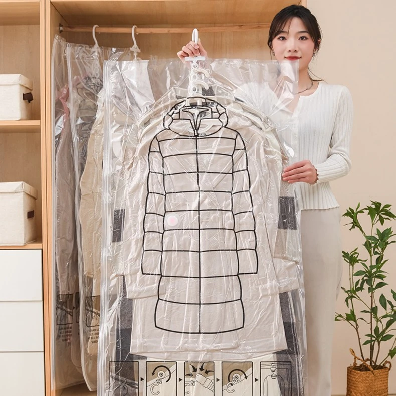 荞芬透明真空压缩袋羽绒服挂式收纳袋衣架防潮家用衣服收纳挂袋JL