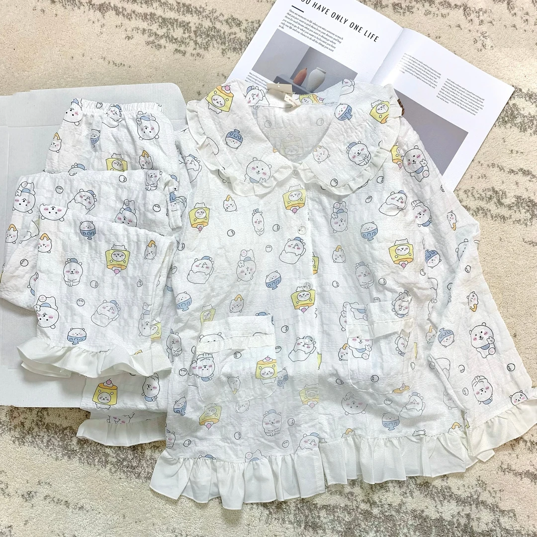 带胸垫乌萨奇睡衣女款春秋夏季云朵棉长袖长裤两件套可外穿家居服