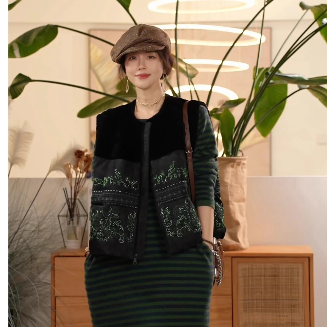 Y【叭哒不惑】 北平知秋 皮毛一体鹅绒马甲女百搭拼接设计感上衣