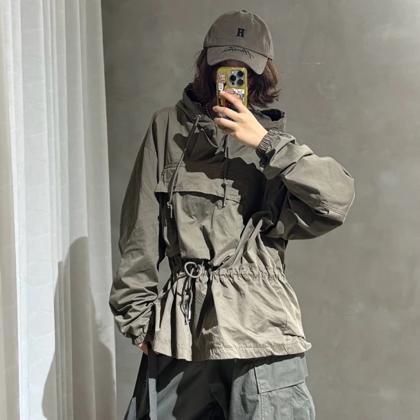 泡菜2025新款黑色套头外套套头冲锋衣