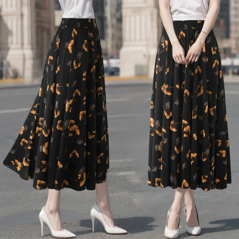 夏季花色半身裙 裙长72厘米 83厘米  银杏叶