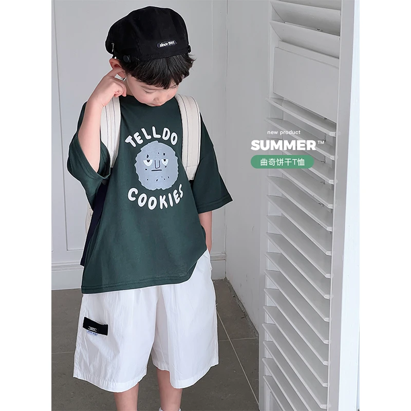 【T恤，100.130】男童雪花棉笑脸薯条短袖T恤 ivan家童装 杨 DZ4282