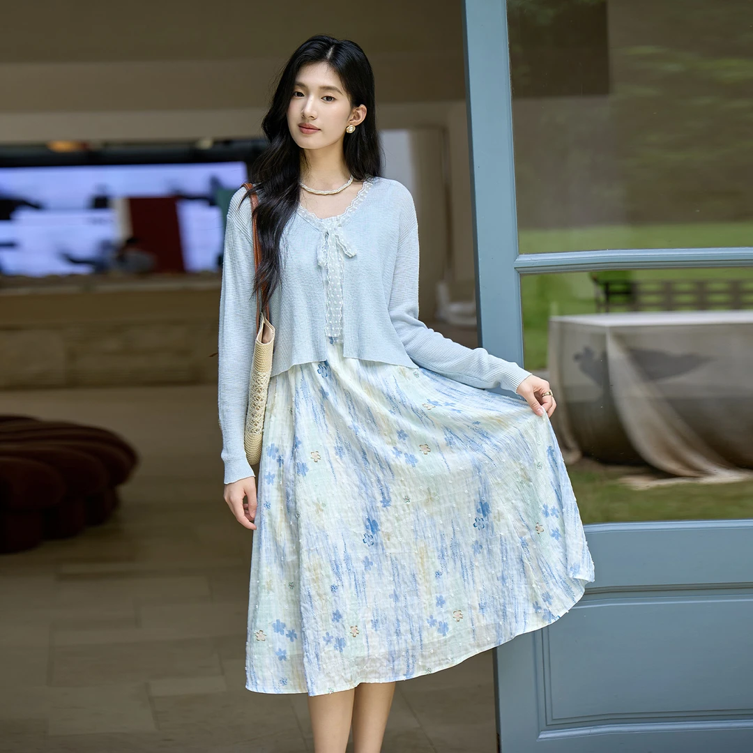 奢姿大码女装2025夏季减龄海军领印花两件套胖妹妹松紧时尚套装
