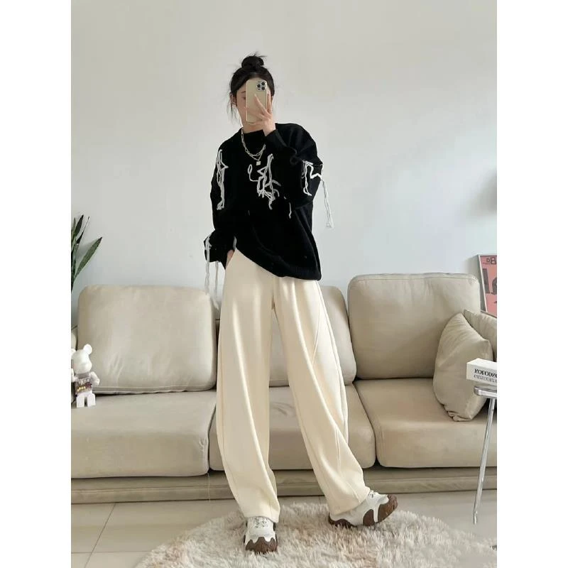 冬季（羊毛弯刀裤）新款宽松加厚冬季阔腿修饰显瘦加厚羊毛弯刀裤