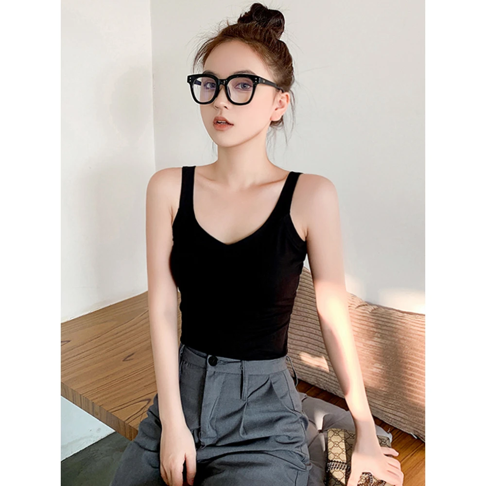 黑色v领吊带背心女内搭2025夏季新款网红设计感美背打底上衣外穿
