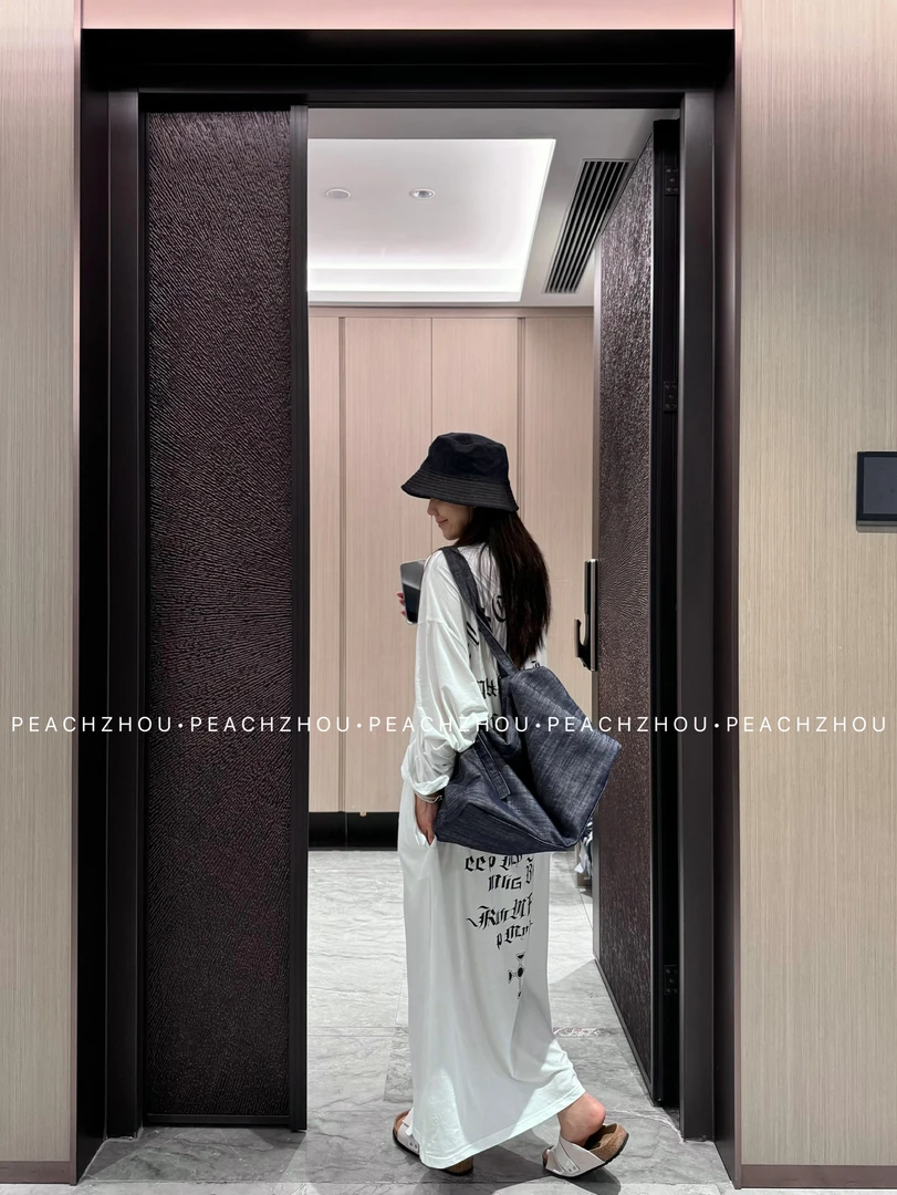 『PEACHZHOU』新疆棉梵文满背印花薄款松驰宽松圆领长款T恤连衣裙女