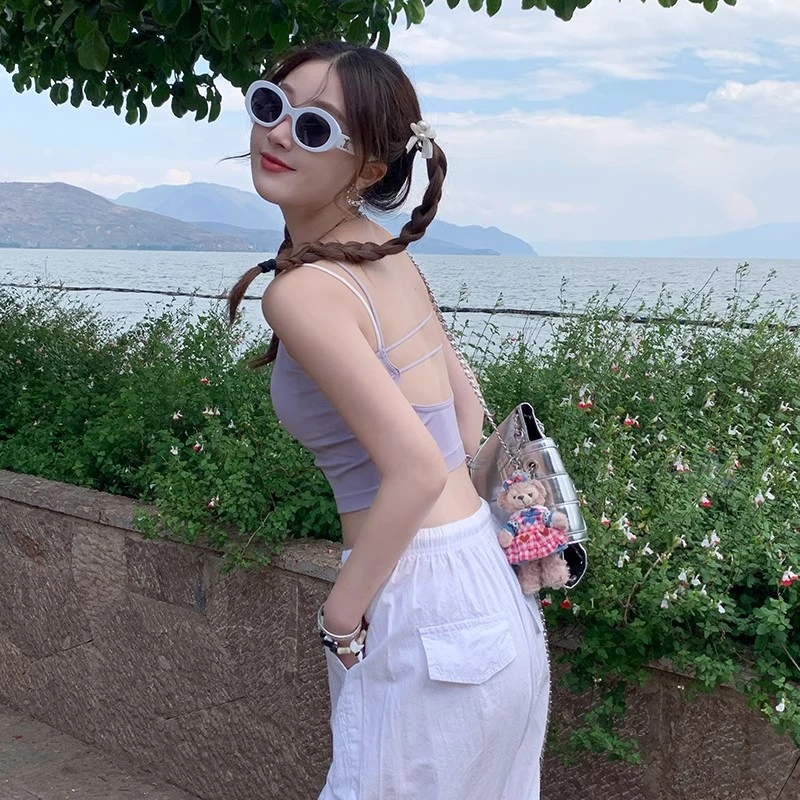 美背一体打底吊带背心夏爆款带胸垫露背外穿高级感紫色上衣女新款