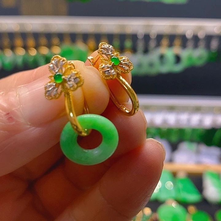 翡翠18K金镶嵌耳饰耳坠