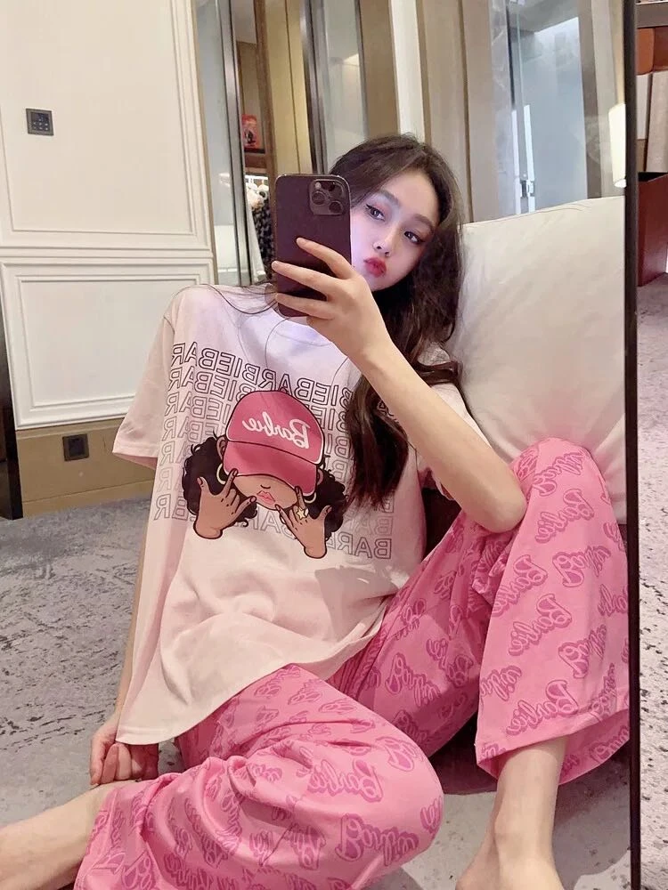 【Lektur】芭比粉纯棉可爱两件套睡衣