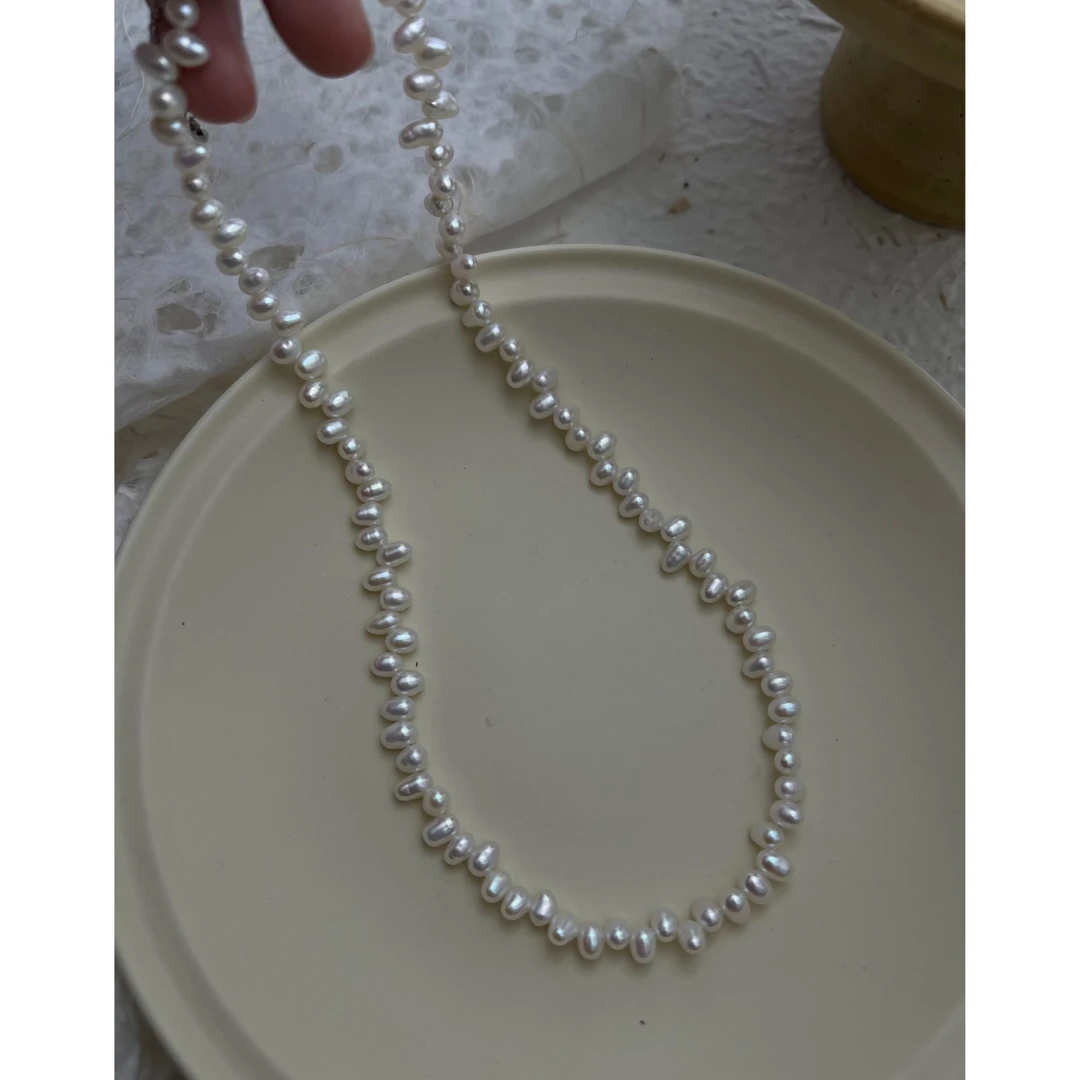 JUNMU天然淡水珍珠项链百搭choker锁骨链简约白色气质颈链925银