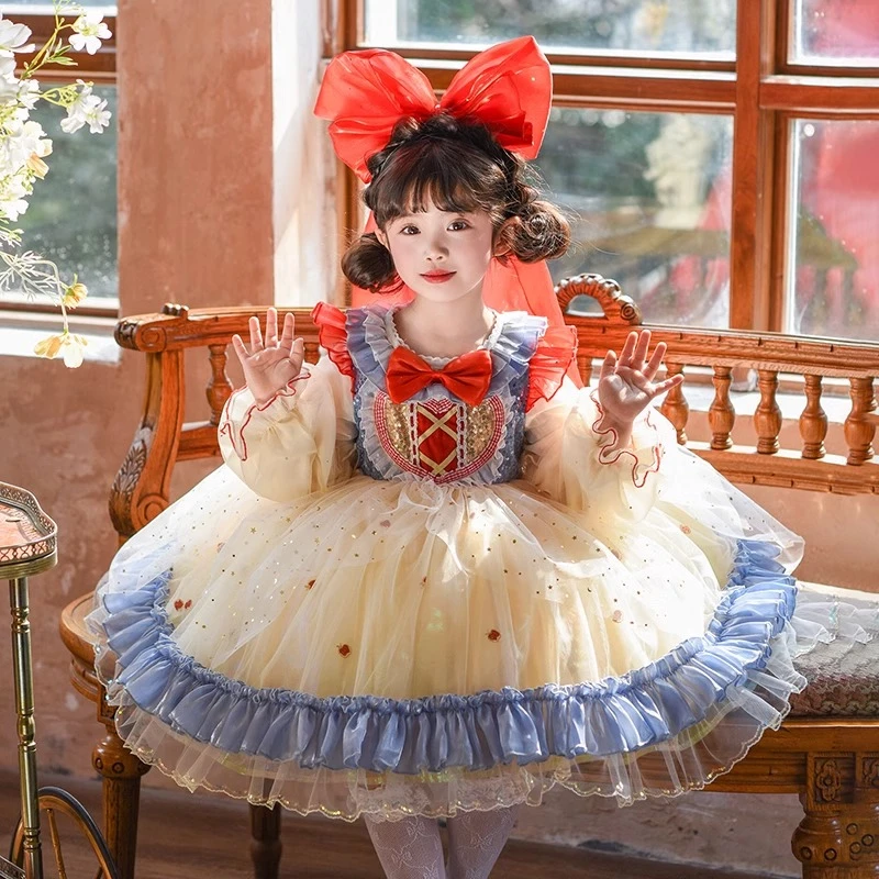 巴拉童年女童2025春装新款儿童洛丽塔白雪公主裙子高端礼服宝宝生