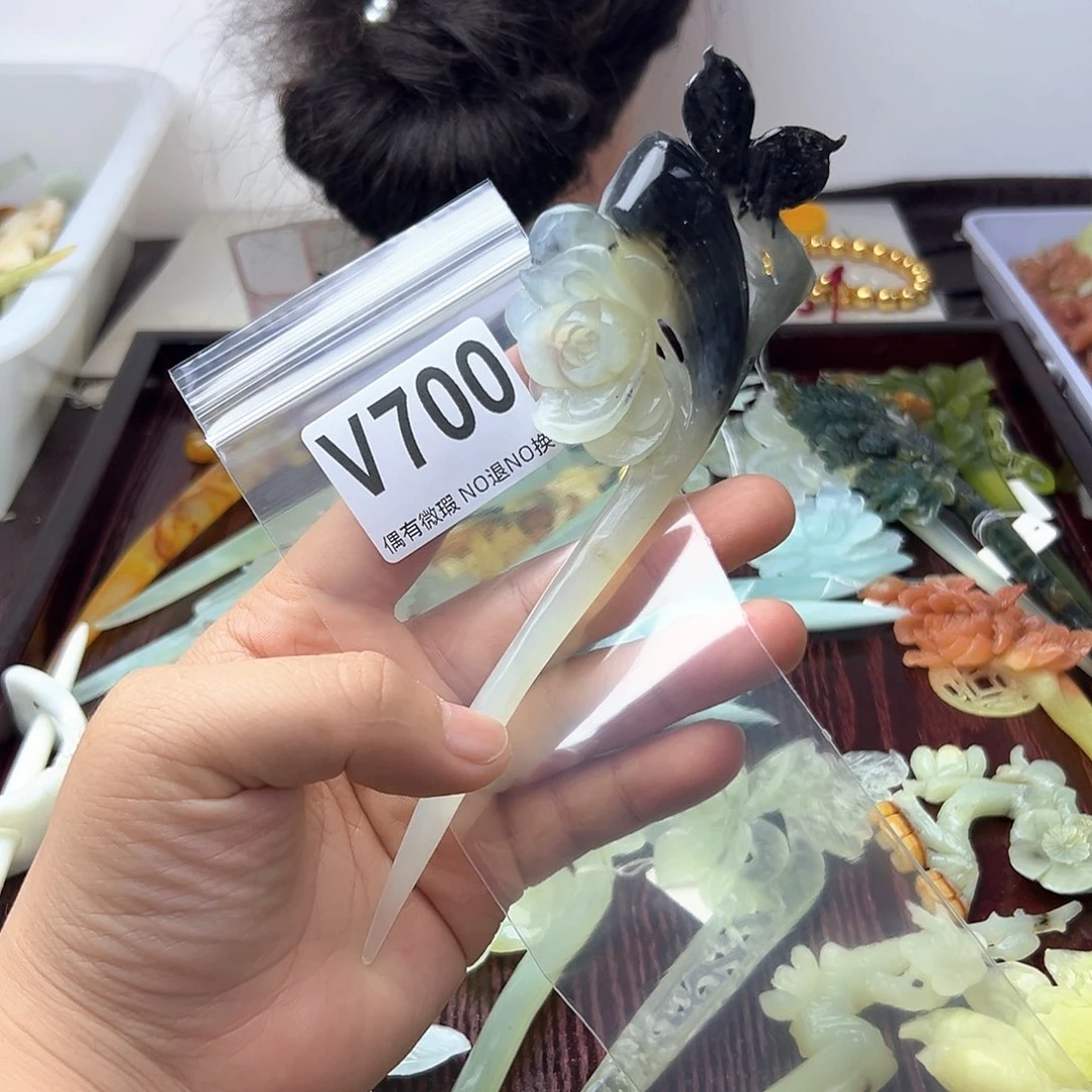 蛇纹石玉合金发饰美**空