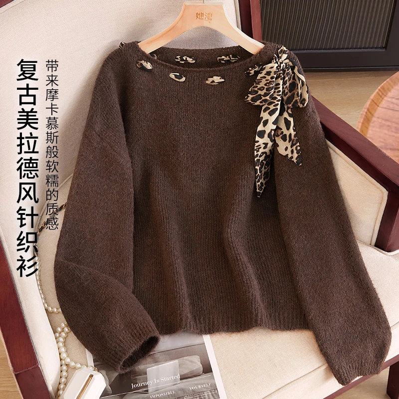 【品牌奥莱】她池冬季绵羊毛女装洋气时髦气质可可针织衫T53X4056Z