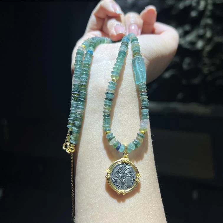 合金琉璃项链 YS8730 《千年古珠老物件》绿色算盘珠带猫头鹰项链