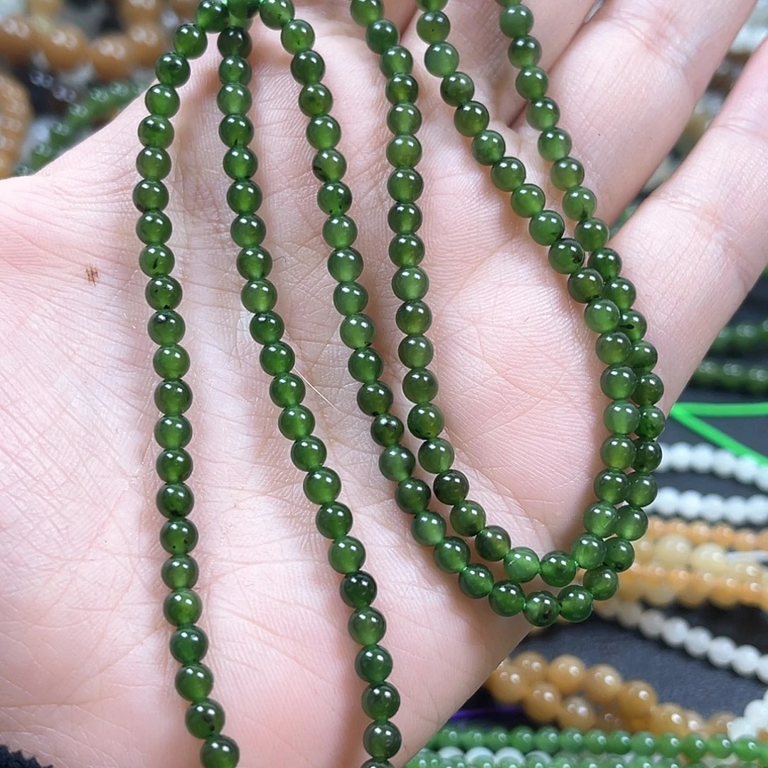 和田玉未镶嵌手链啤酒瓶底色碧玉微黑