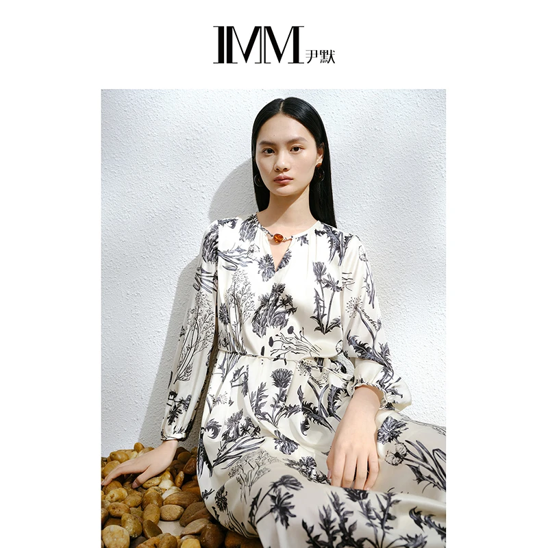 【星线好物】IMM尹默女装桑蚕丝黑白花型设计感连衣裙IWEX50027