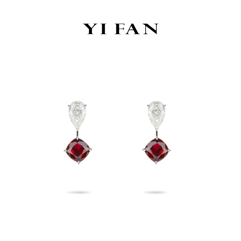 925银合成锆石耳饰 3308-红白水滴方形耳环
