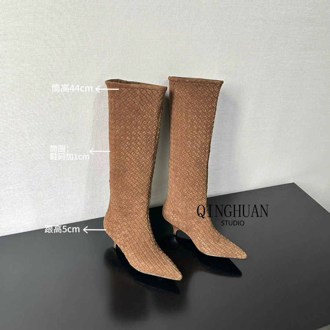 【清欢女鞋】手工编织风显腿直时装靴 | 百搭净版显贵小跟 |5cm