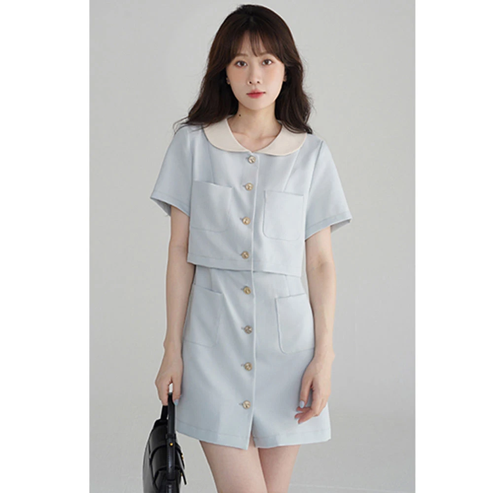 娃娃领连衣裙2025新款女夏季收腰显瘦减龄气质法式小个子A字短裙