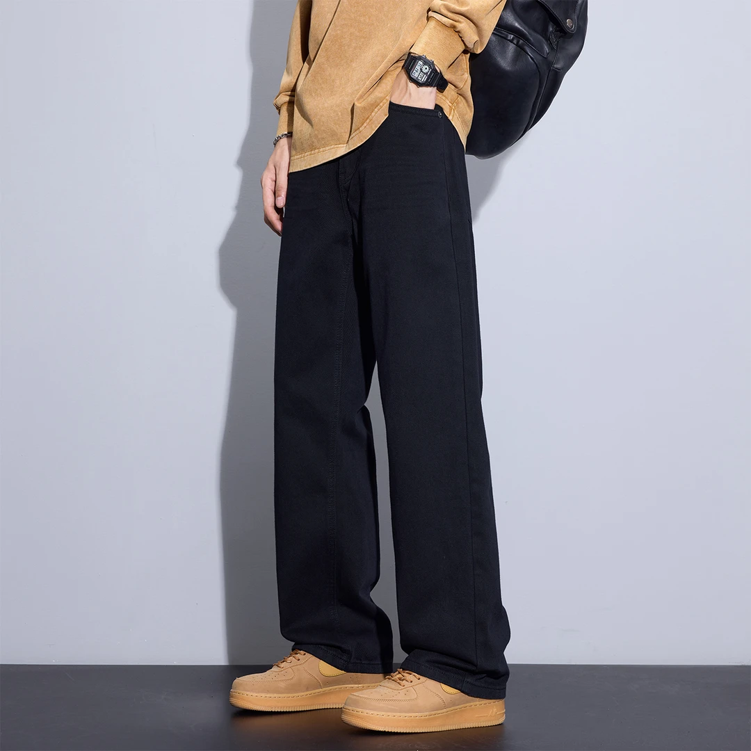 Kuvine2025秋季美式复古高街宽松直筒黑色经典潮流百搭牛仔裤男款