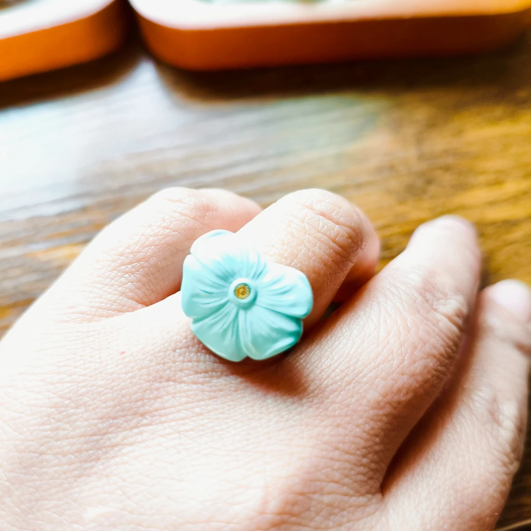 绿松石蔷薇花戒指蓝色时尚复古弹力多样款式克价其一