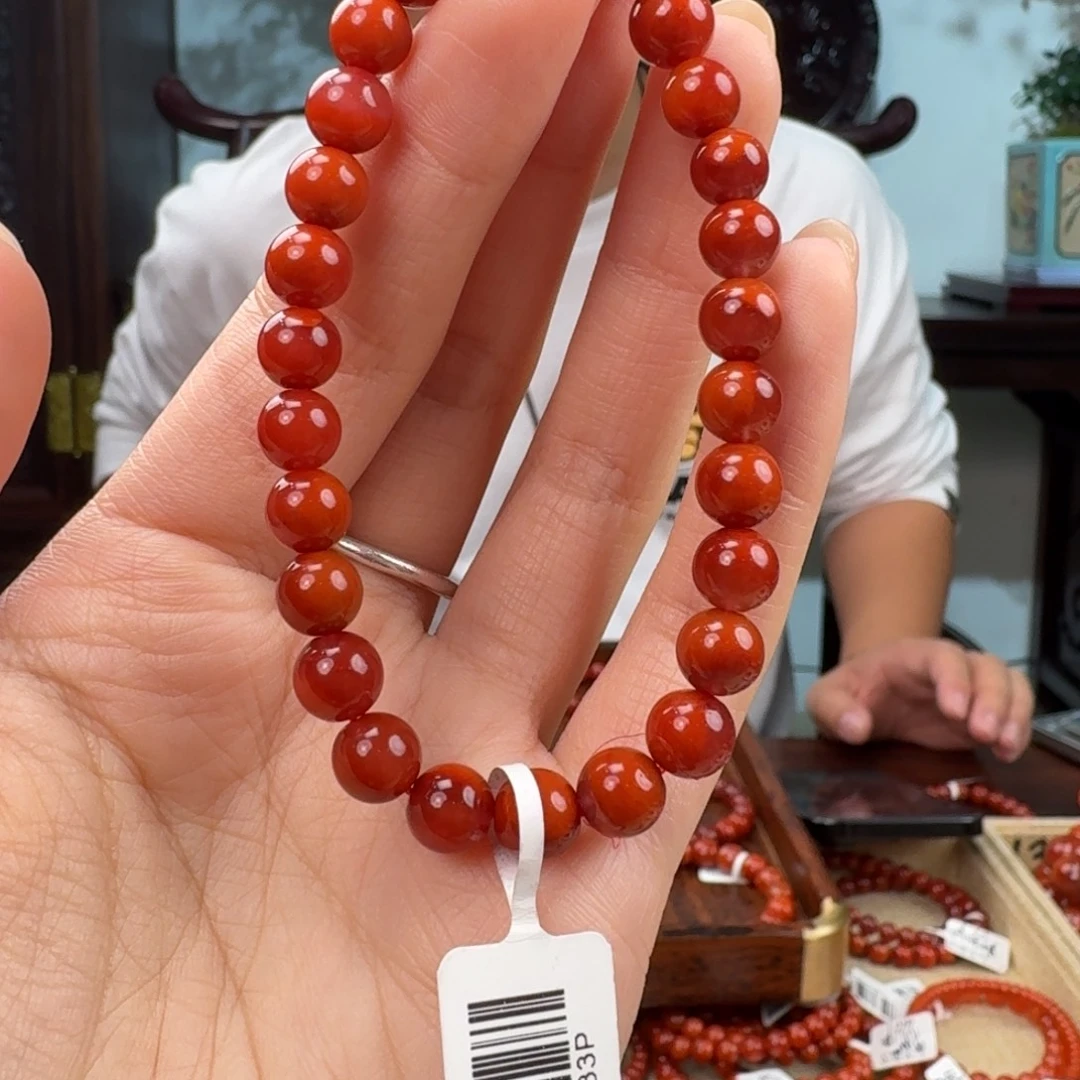 南红玛瑙未镶嵌手链7mm➕柿子牛血双色