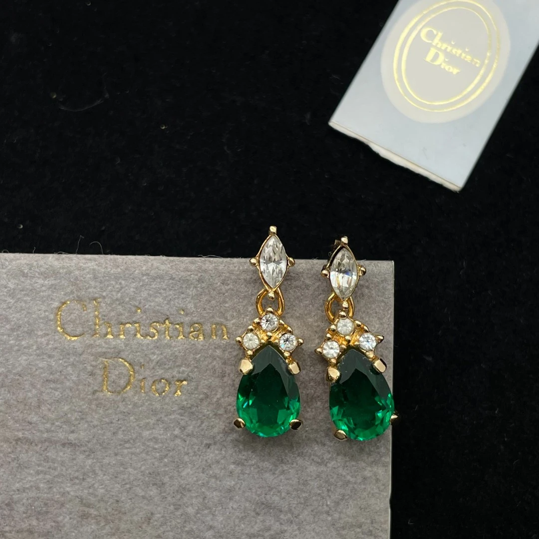 95新 DIOR/迪奥 绿色小房子耳钉/d06196