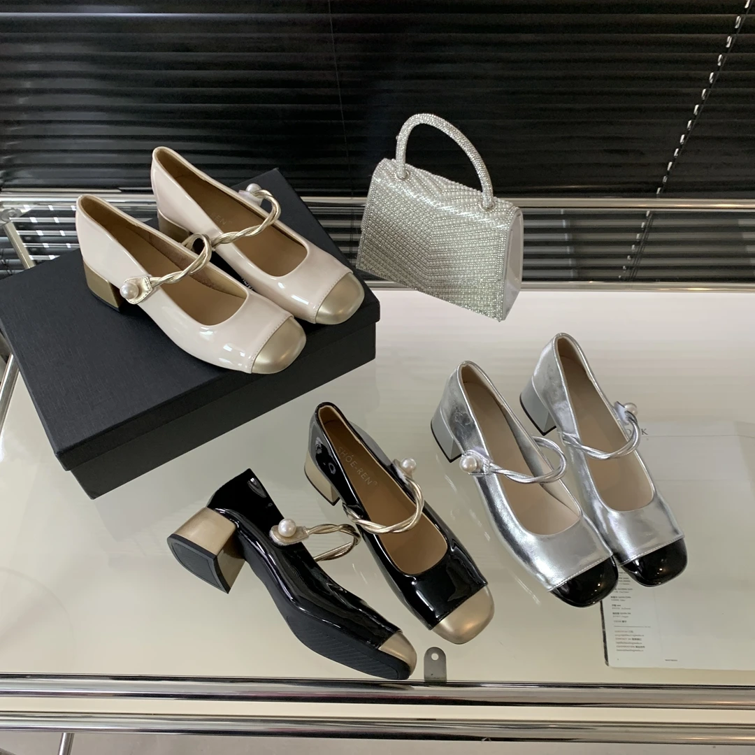 粗跟小香风玛丽珍鞋女鞋2025年春秋新款浅口一字带配裙子气质单鞋