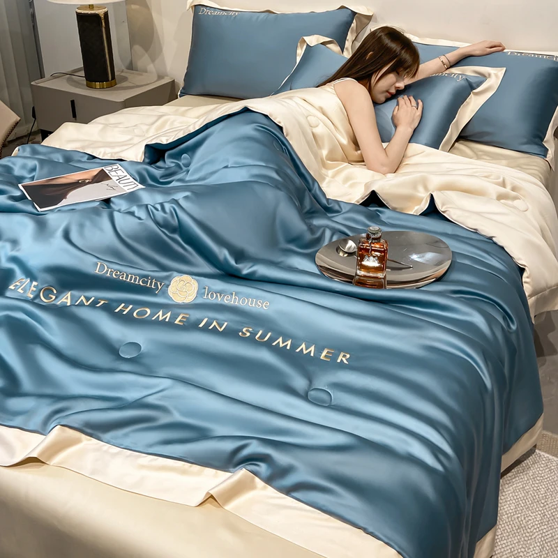 水星家纺适用夏凉被四件套空调被冰丝夏天丝薄被可机洗夏被子凉感