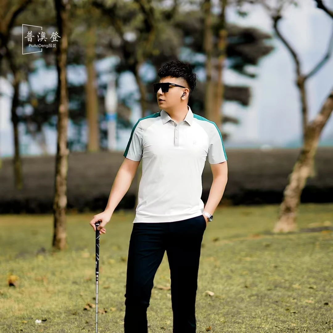 2025夏季新款撞色轻奢潮流运动户外休闲拼接男士透气短袖polo衫