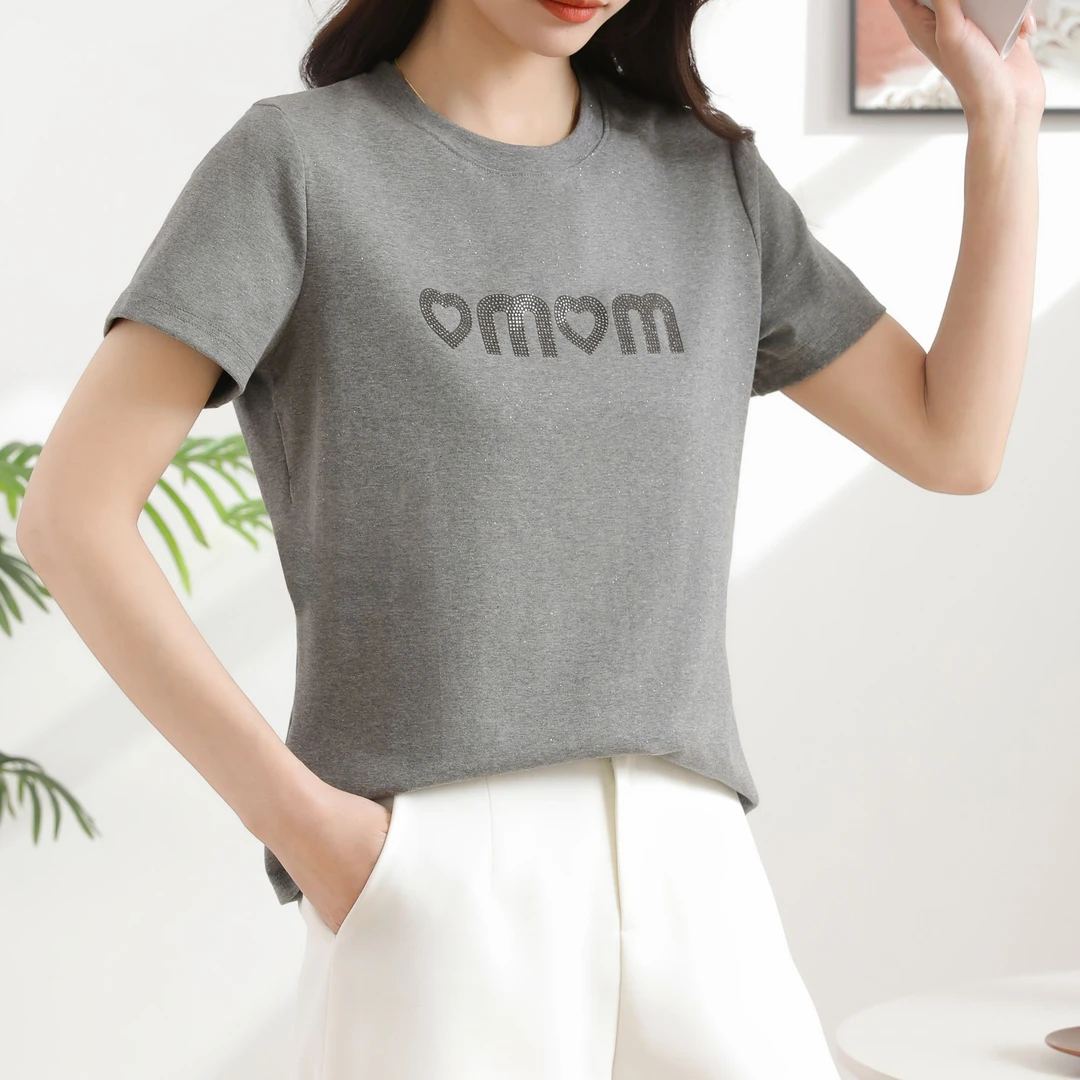 无印心匠A66230  T恤短袖镶钻夏烫钻休闲修身百搭常规款圆领K063